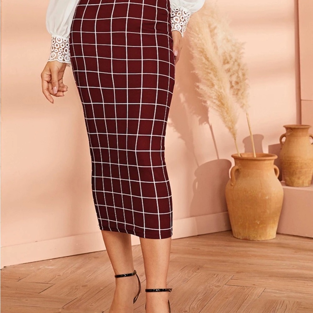 Elegant Burgundy Checkered Skirt